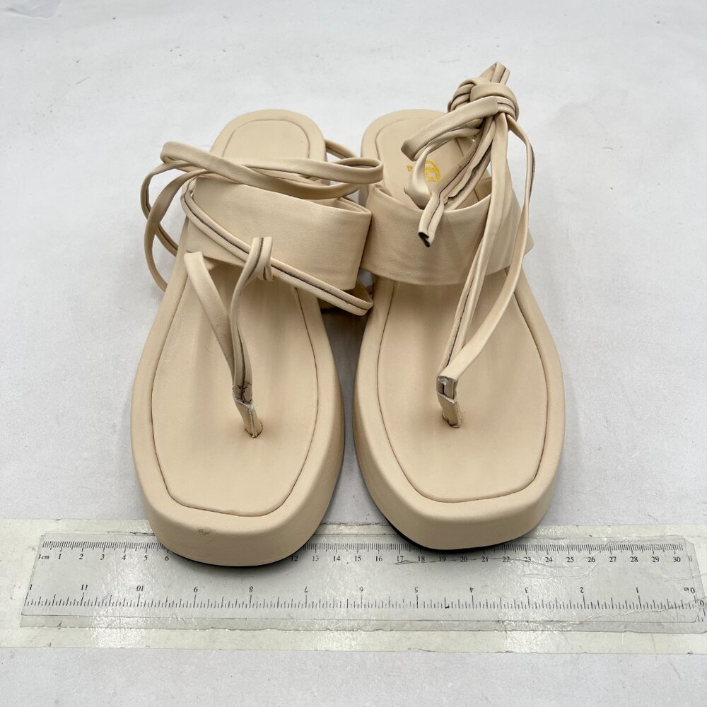 Fys Beige Split Toe Platform Sandals Strappy Lace… - image 3